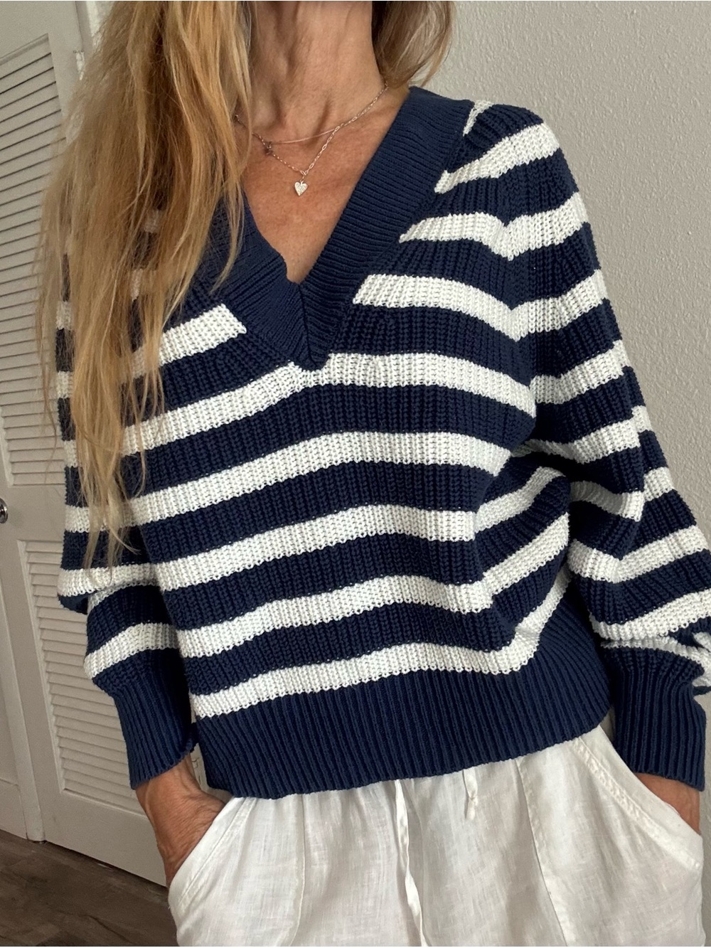a new day Navy and White Striped Knit Pullover M